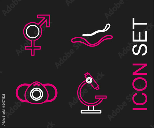 Set line Microscope, Medical protective mask, Ebola virus disease and Gender icon. Vector