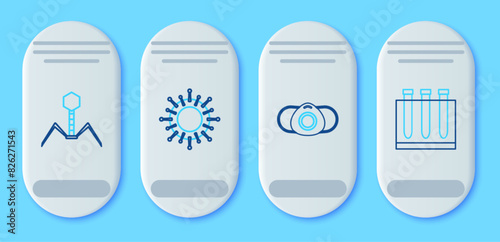 Set line Virus, Medical protective mask, Bacteria bacteriophage and Blood test and virus icon. Vector