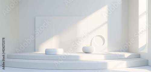 Minimal empty white 3D studio with luxury stage concept for beauty product mock-up.