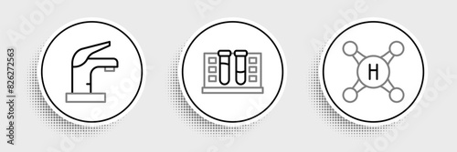 Set line Water tap, and Test tube with water drop icon. Vector