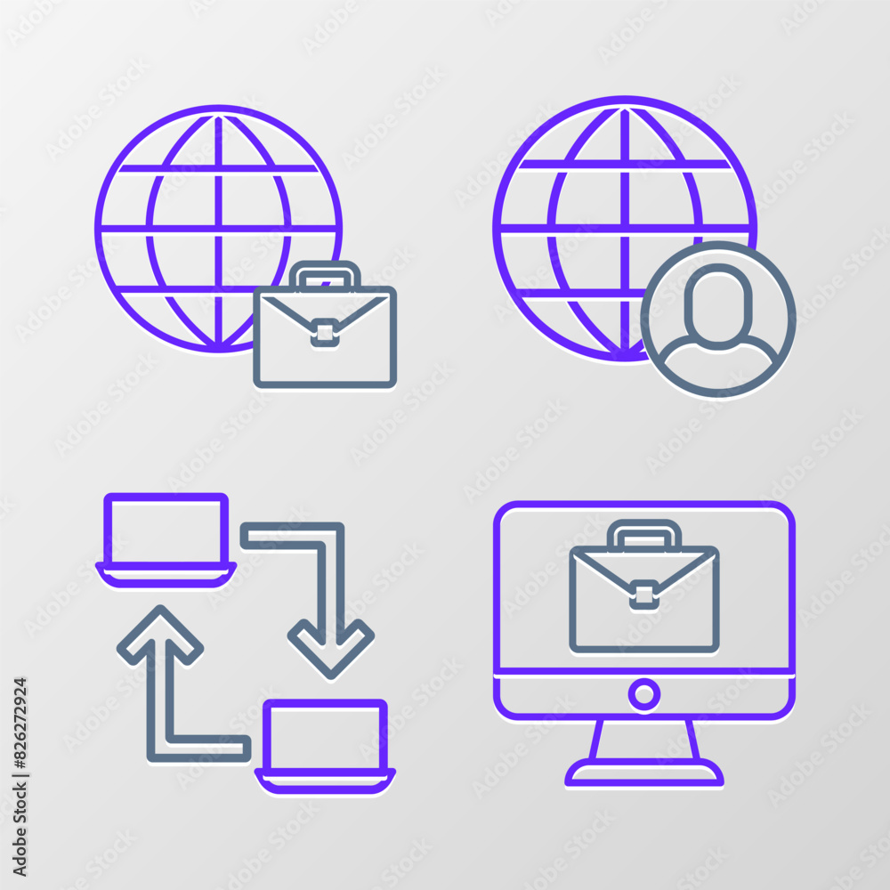 Set line Online working, Freelancer and icon. Vector Set line Online working, Freelancer and icon. Vector
