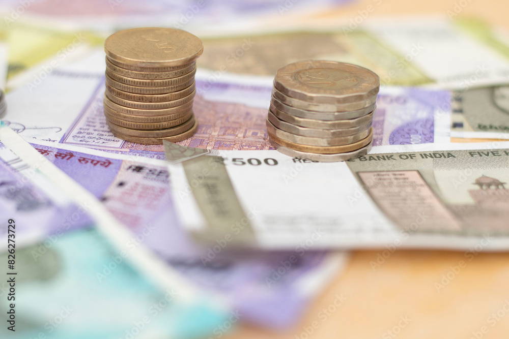 Indian colourful Money Rupee Notes and Coins Indian colourful Money Rupee Notes and Coins