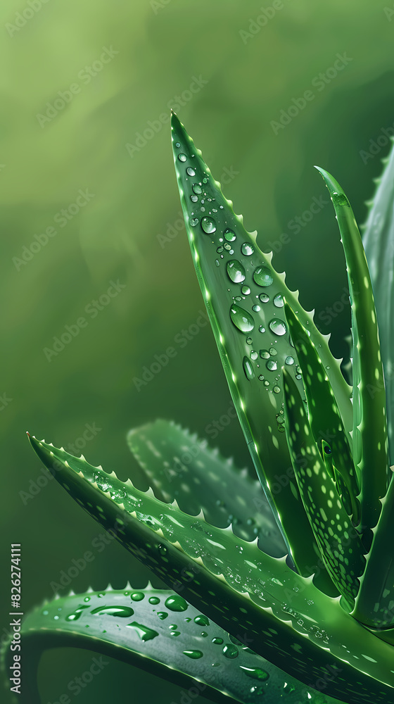 Aloe vera background, cosmetic banner with fresh green plant leaves and water drops Aloe vera background, cosmetic banner with fresh green plant leaves and water drops