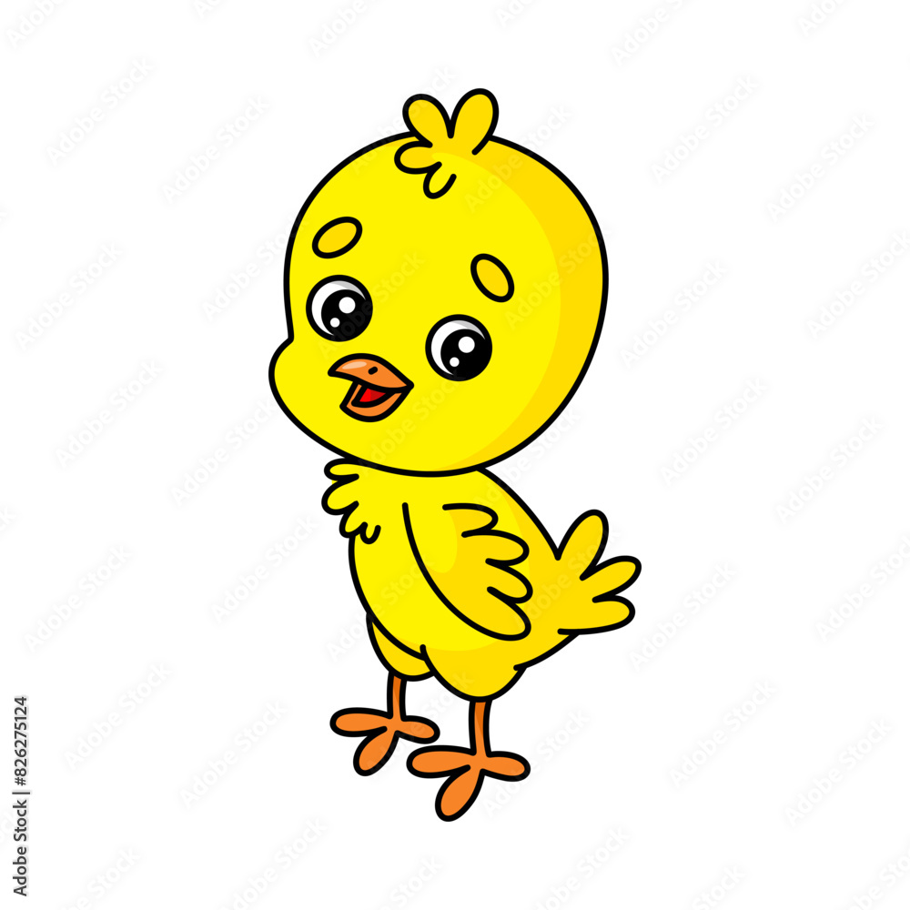 Fototapeta premium Cute chick in cartoon style. Colored farm bird. Vector colorful baby illustration isolated on white background.