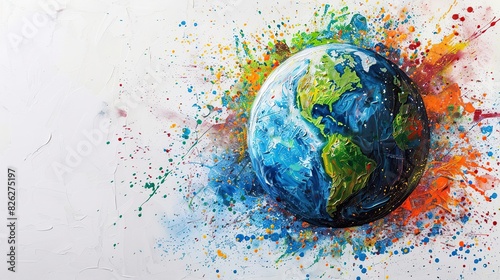 Fototapeta Naklejka Na Ścianę i Meble -  Painting of planet earth with colorful paint splashes on a white background.