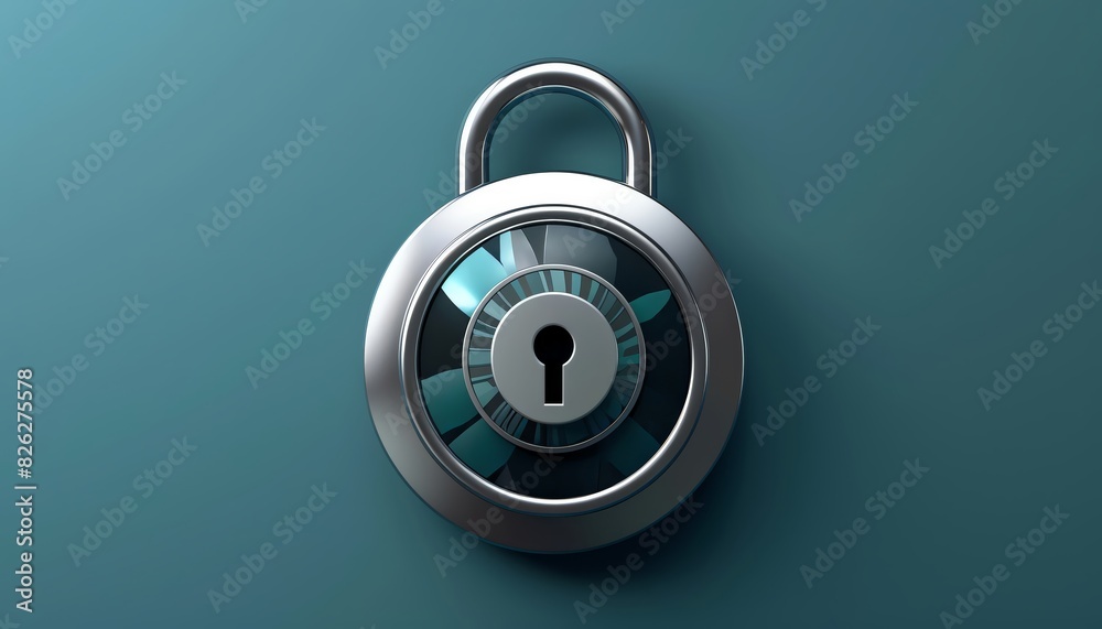 A silver padlock with a combination lock on a teal background. A silver padlock with a combination lock on a teal background.