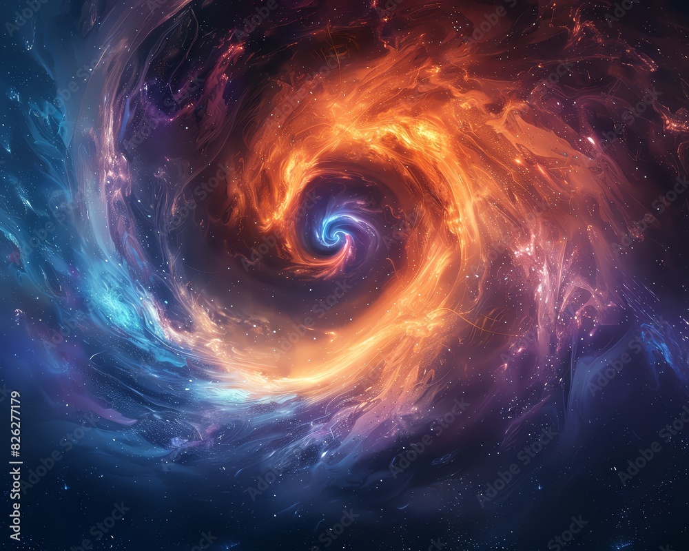Abstract cosmic swirl of fire and ice, creating a mesmerizing galactic vortex. Abstract cosmic swirl of fire and ice, creating a mesmerizing galactic vortex.