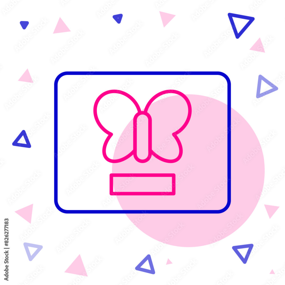 Fototapeta premium Line Butterfly in a frame icon isolated on white background. Herbarium. Colorful outline concept. Vector