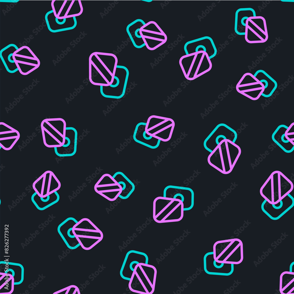 Line Boxing training paws icon isolated seamless pattern on black background. Vector