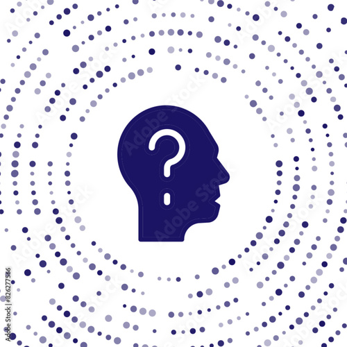 Blue Human head with question mark icon isolated on white background. Abstract circle random dots. Vector