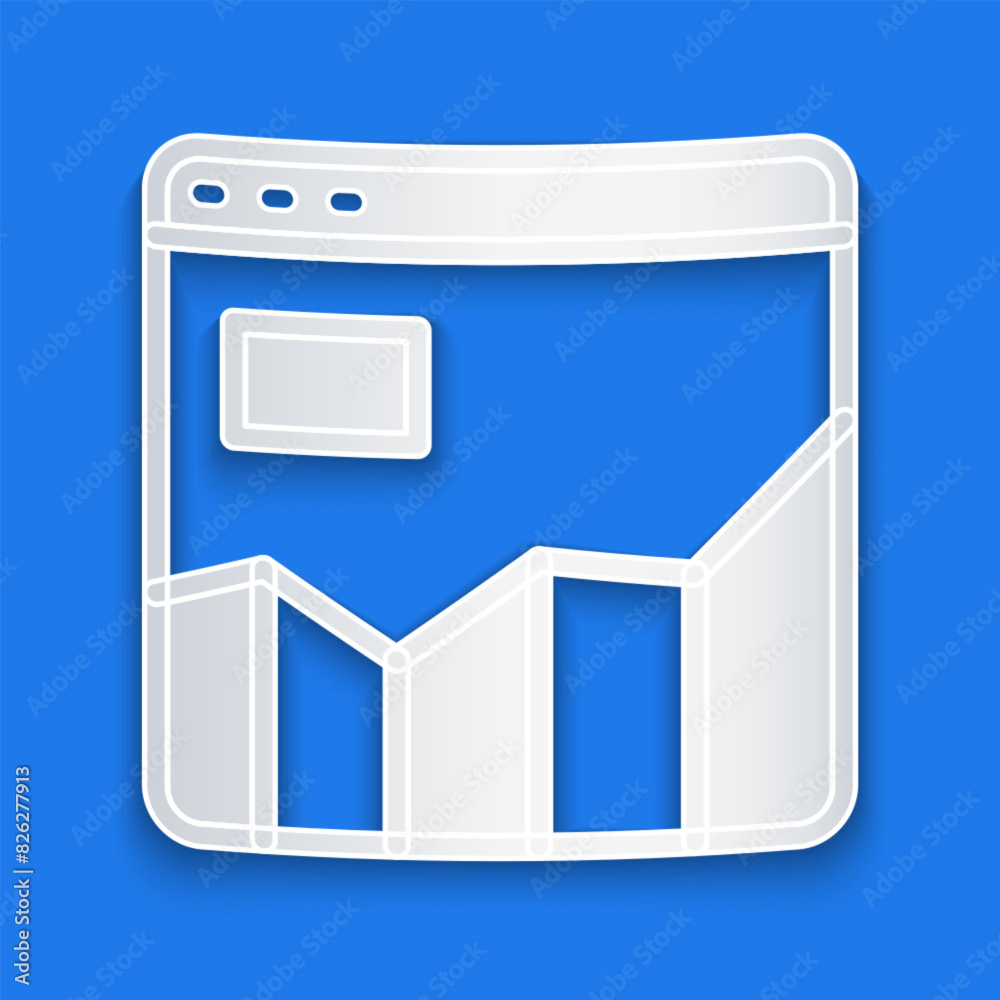 Paper cut Graph, schedule, chart, diagram, infographic, pie graph icon isolated on blue background. Paper art style. Vector Paper cut Graph, schedule, chart, diagram, infographic, pie graph icon isolated on blue background. Paper art style. Vector