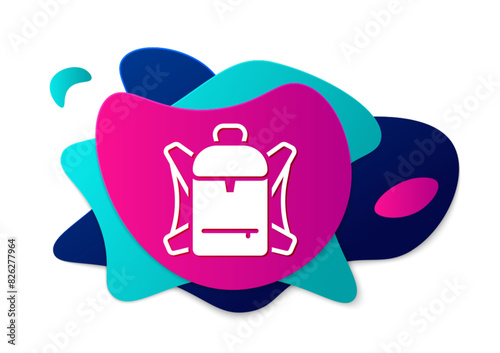 Color Hiking backpack icon isolated on white background. Camping and mountain exploring backpack. Abstract banner with liquid shapes. Vector