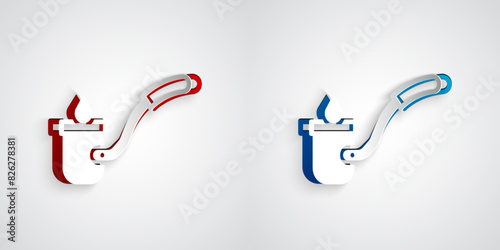 Paper cut Sauna ladle icon isolated on grey background. Paper art style. Vector