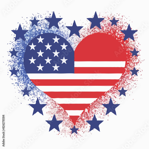 A vibrant red, white, and blue heart shape bursts with patriotic pride, perfect for 4th of July celebration, independence Day designs, and summer fun projects.