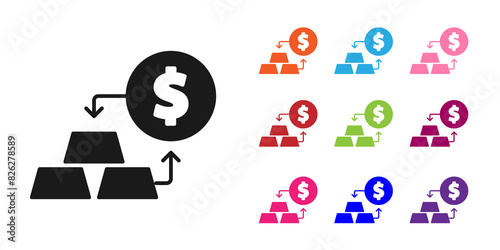 Black Gold exchange money icon isolated on white background. Money changer. Set icons colorful. Vector