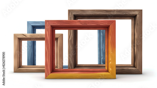 Set of colorful wood frames - Isolated transparent PNG background