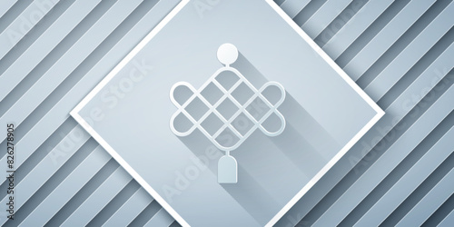 Paper cut Chinese paper lantern icon isolated on grey background. Paper art style. Vector