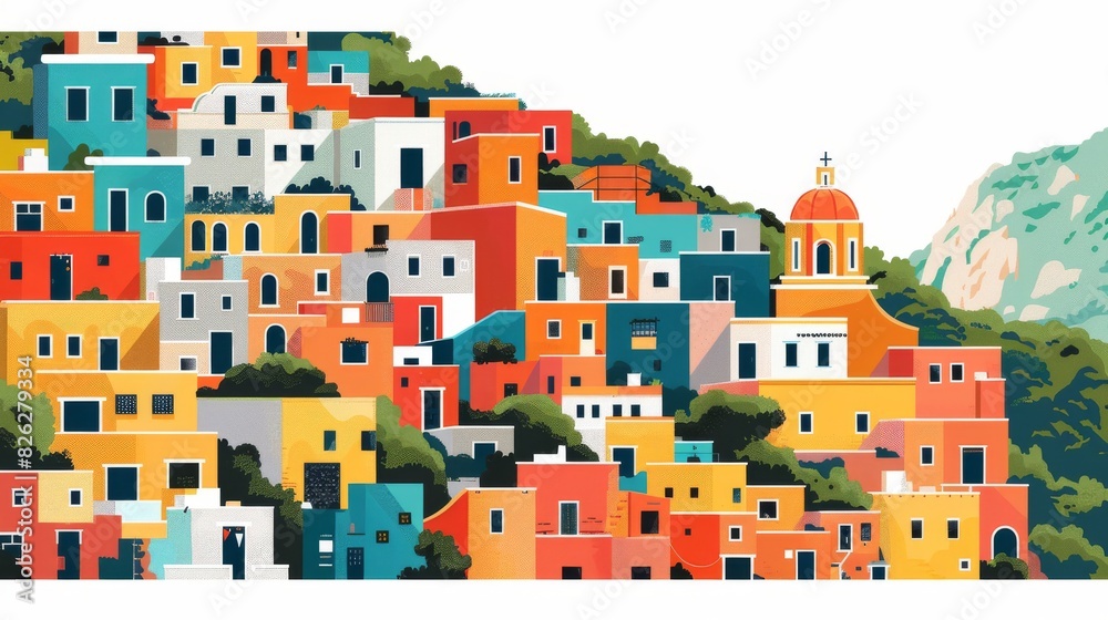 mexican village simple lines, illustration simplistic vector art, on white background mexican village simple lines, illustration simplistic vector art, on white background