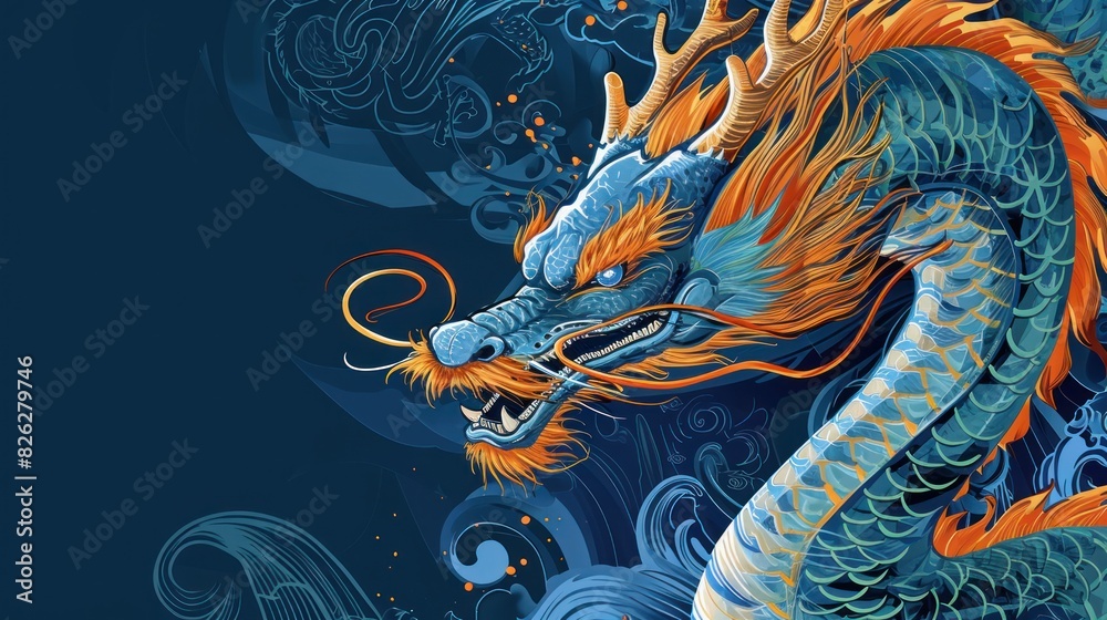 Chinese lunar new year celebration template with zodiac dragon and copy space design.