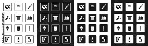 Set Olive and cheese on chopstick, Decree, parchment, scroll, Zeus, Comedy tragedy masks, Parthenon, Greece national flag, Medieval sword and Ancient amphorae icon. Vector