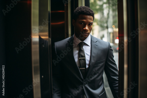 Businessman in Modern Manhattan Elevator