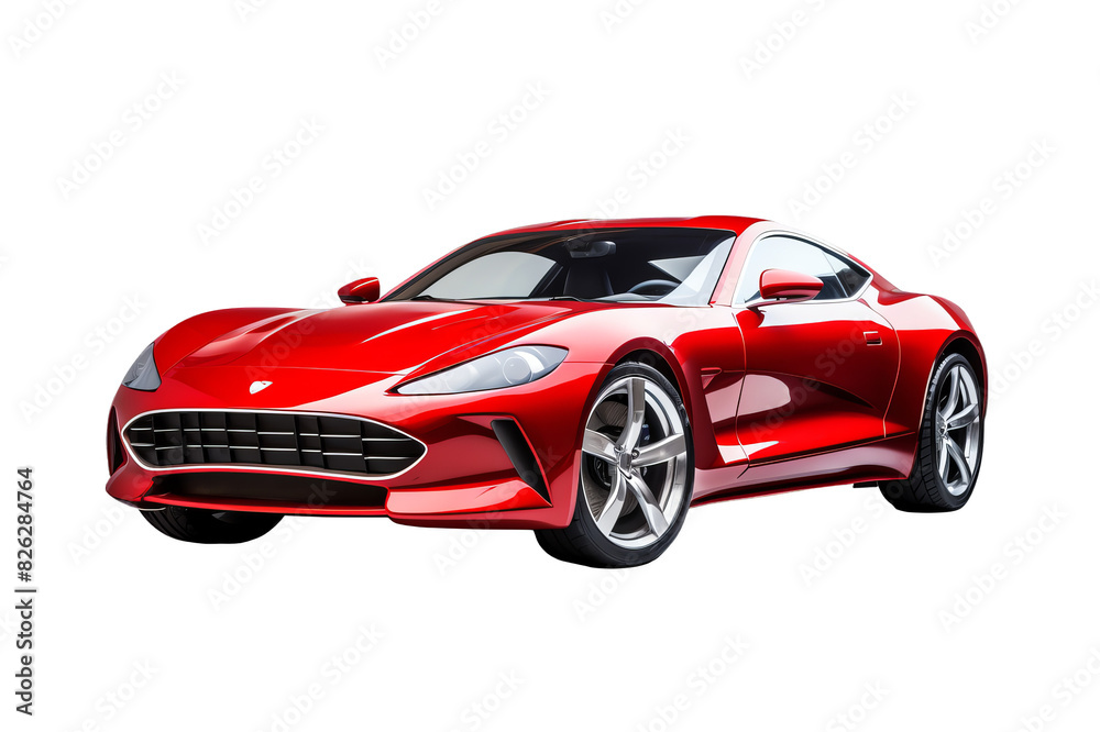 Sleek red sports car isolated on white background, showcasing modern design and elegance, perfect for automotive publications and advertising. Sleek red sports car isolated on white background, showcasing modern design and elegance, perfect for automotive publications and advertising.