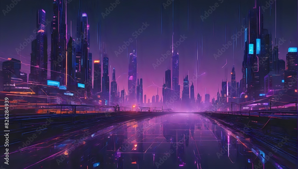 Futuristic Cyber Cityscape at Night with AI and Neural Networks Themes Futuristic Cyber Cityscape at Night with AI and Neural Networks Themes