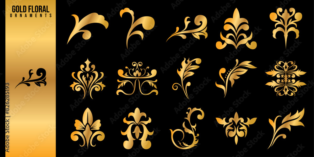 Gold Floral Ornament 15 set calligraphy Gold Floral Ornament 15 set calligraphy