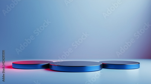 3d rendering of empty blue podium abstract minimal background, for advertising design, cosmetic ads, show, technology, food, banner, cream, fashion, kid, luxury, Blue product presentation podium