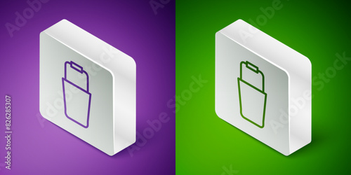 Isometric line Sauna bucket icon isolated on purple and green background. Silver square button. Vector