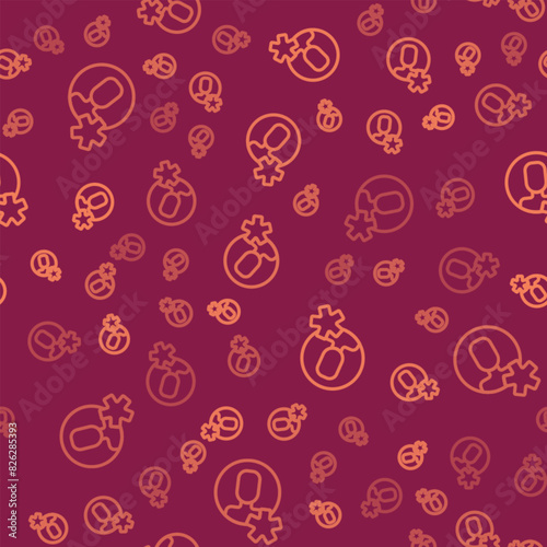 Brown line Elected employee icon isolated seamless pattern on red background. Head hunting. Business target or Employment. Human resource and recruitment for business. Vector