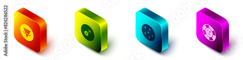 Set Isometric Earth element, Mars symbol, Full moon and Sun icon. Vector
