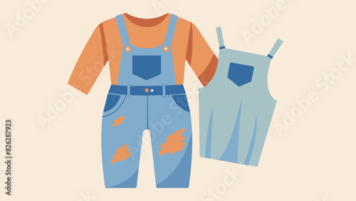 A pair of stylish ripped jeans transformed from old denim overalls is paired with a trendy crop top made from repurposed tshirts demonstrating that. Vector illustration