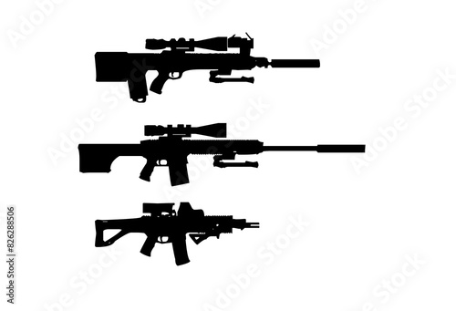 Black and White Gun Illustrations: Detailed Firearms Collection