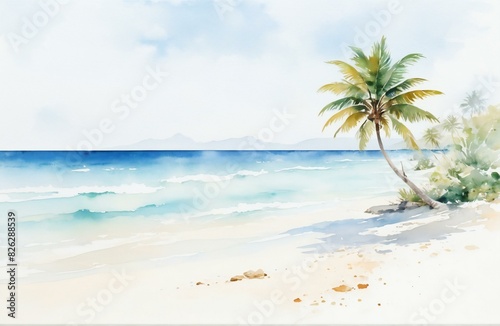 watercolor painting of the beach on a white background © Maftuh