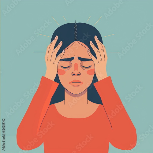 Woman suffers from headache flat design