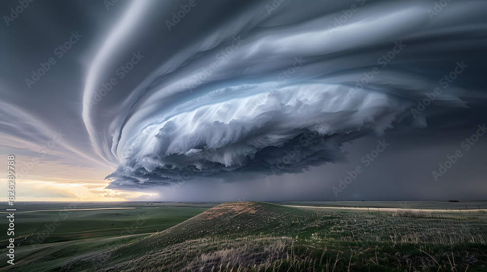 Sculpted super-cell, a mesocyclone weather formation thunderstorm clouds, 