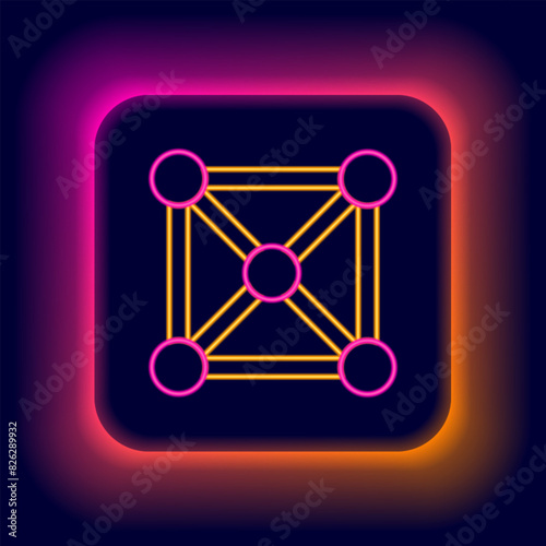 Glowing neon line Blockchain technology icon isolated on black background. Cryptocurrency data. Abstract geometric block chain network technology business. Colorful outline concept. Vector