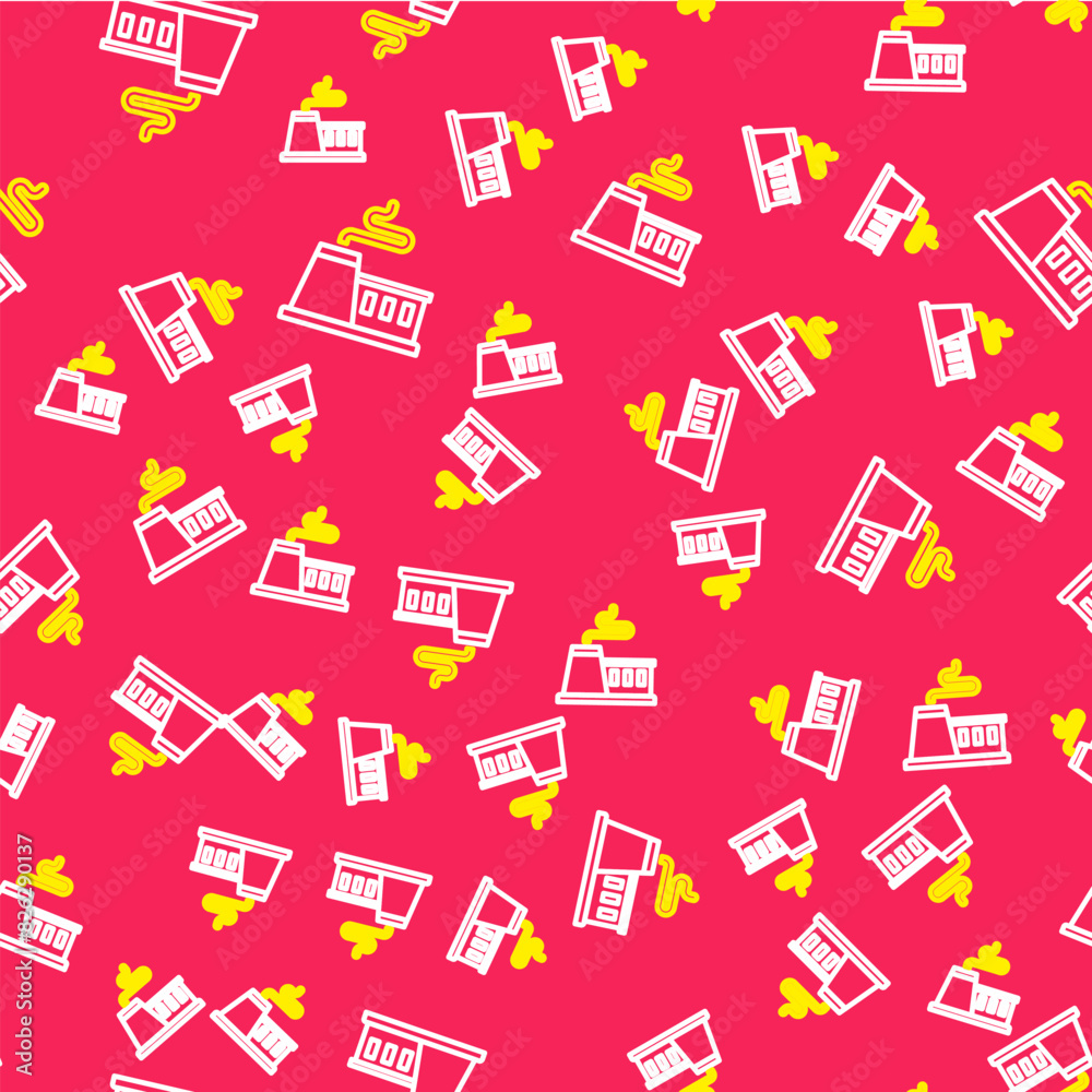 Line Factory icon isolated seamless pattern on red background. Industrial building. Vector Line Factory icon isolated seamless pattern on red background. Industrial building. Vector