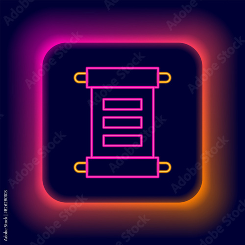 Glowing neon line Decree, paper, parchment, scroll icon icon isolated on black background. Colorful outline concept. Vector