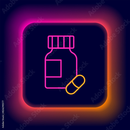 Glowing neon line Sedative pills icon isolated on black background. Colorful outline concept. Vector