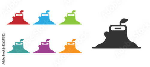 Black Tree stump icon isolated on white background. Set icons colorful. Vector