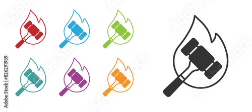 Black Auction hammer icon isolated on white background. Gavel - hammer of judge or auctioneer. Bidding process, deal done. Auction bidding. Set icons colorful. Vector
