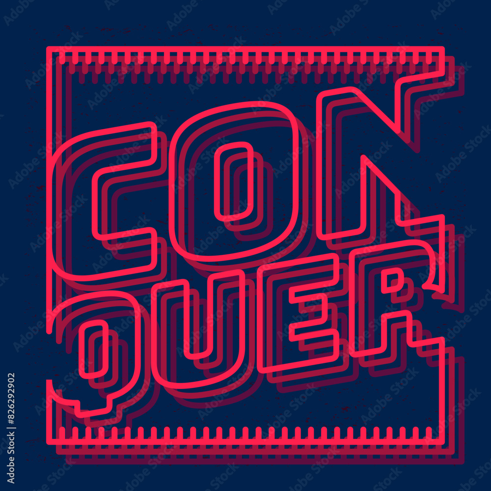 Conquer typography motivational quote art in a red neon color style for modern wall art and decoration background. Lettering vector illustration. Conquer typography motivational quote art in a red neon color style for modern wall art and decoration background. Lettering vector illustration.