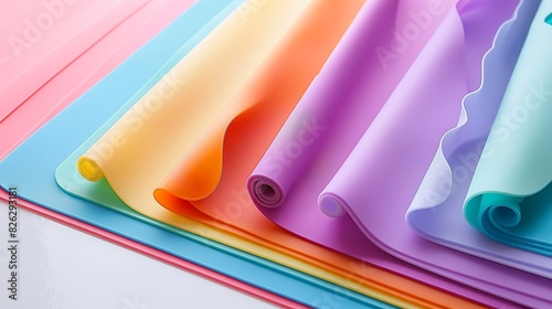 Array of colorful silicone baking mats laid out on a pristine white surface, offering a non-stick surface for effortless baking. photo