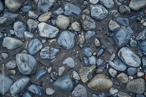 Blue Rock Shore. Dark Rocks and Pebbles on Oregon Coastline