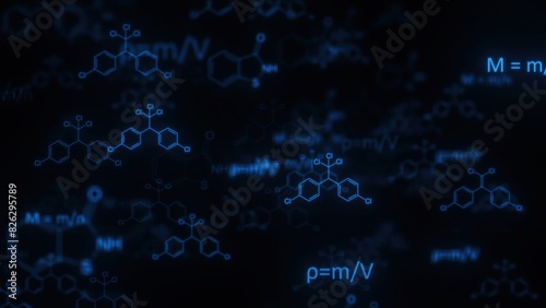 Blue chemistry formulas. Computer generated 3d render
