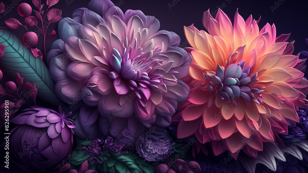 Beautiful fantasy wallpaper with botanical flower background Beautiful fantasy wallpaper with botanical flower background
