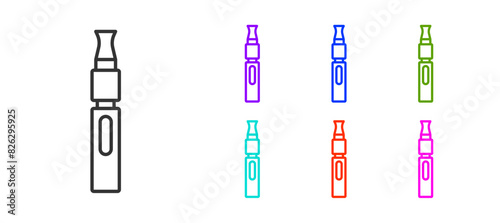 Black line Electronic cigarette icon isolated on white background. Vape smoking tool. Vaporizer Device. Set icons colorful. Vector