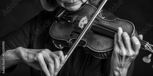 hands holding a violin, minimal black and white composition